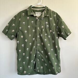 VSTR Premium Panda Shirt Button Front Short Sleeve Green Cotton Mens LARGE